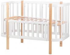 Ліжечко Babyroom Місяць білий - натуральний, 120x60 см, 4 рівні, матеріал вільха/бук